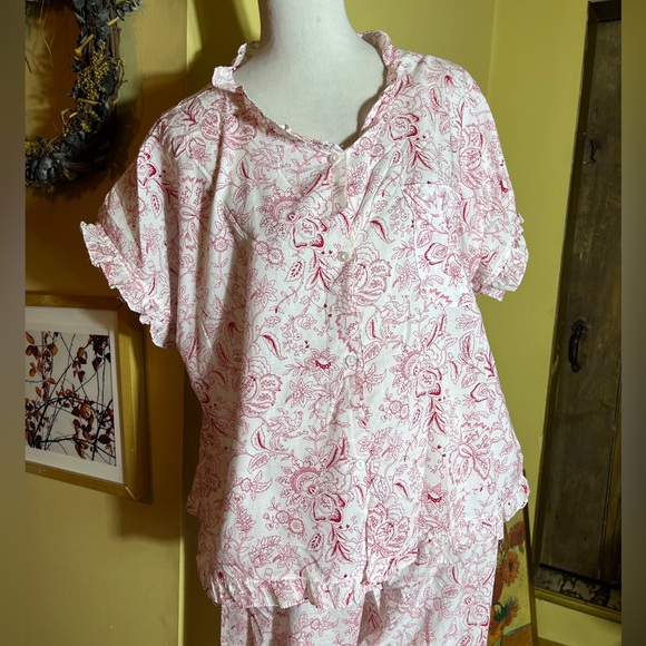 Vtg VERMONT COMPANY STORE Size 1X PJ Pajama White & Red Button Front Bloomer USA - Picture 2 of 16